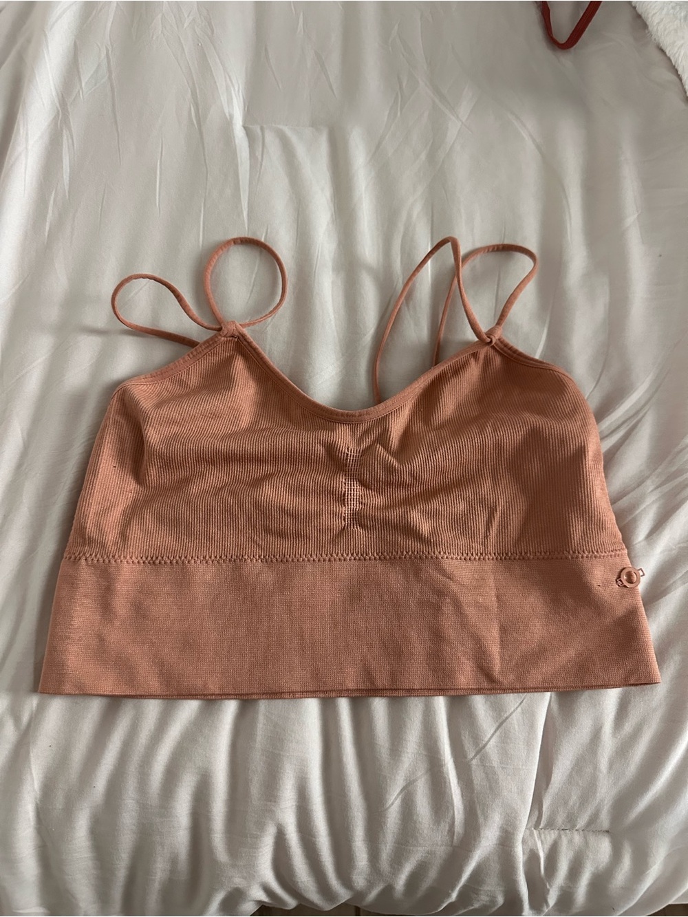 Danskin Peach/Terracotta Ribbed Crop Bralette with Thin Straps